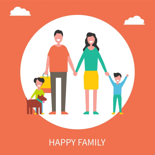 Happy Family met hond en boodschappentassen Poster — Stockvector