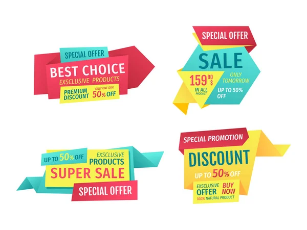 Conjunto de banners de oferta especial, iconos de diseño vectorial — Vector de stock