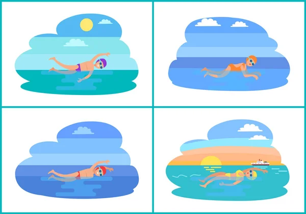 Люди, що плавають у воді Мультфільм Векторна ікона . — стоковий вектор