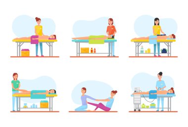 Masaj Terapi ve tedavi simgeler kümesi vektör