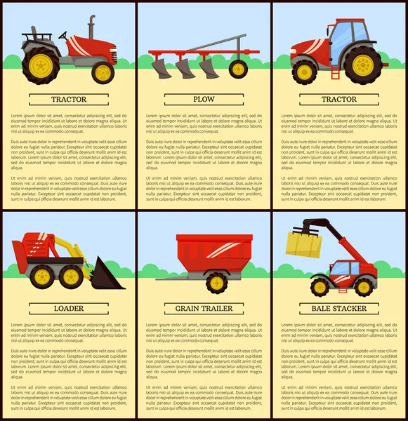 农业机械套装, 卡通向量横幅 — 图库矢量图片
