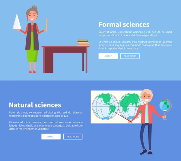 Transparente mit Lehrern für formale und naturwissenschaftliche Fächer — Stockvektor