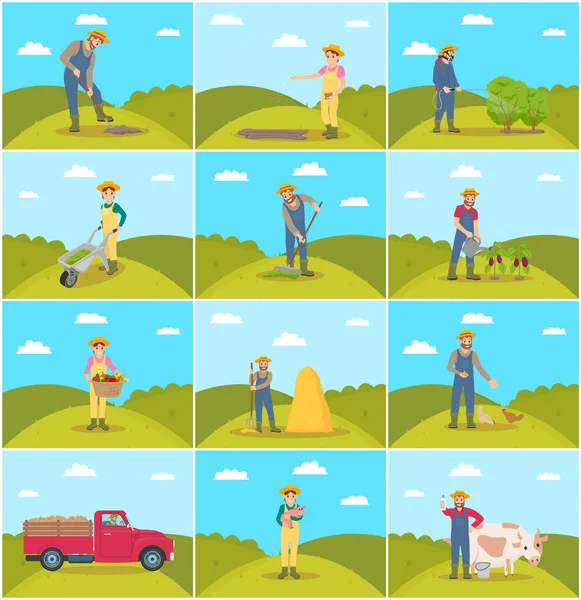 Apicultor y hombre agricultor Vector Ilustración — Vector de stock