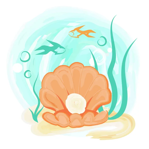 Açık turuncu deniz kabuğu parlak inci sualtı ile — Stok Vektör