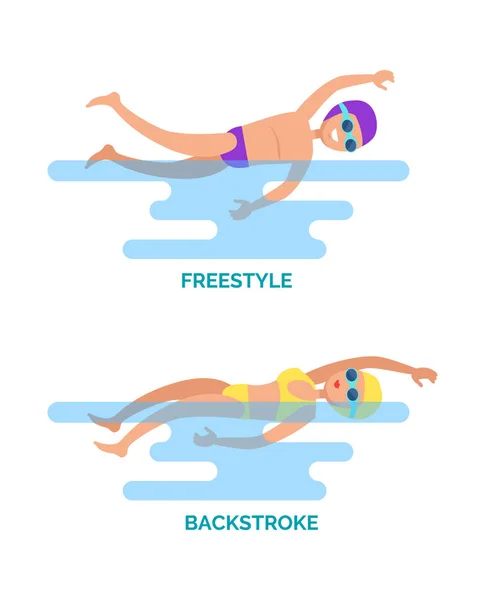 Ilustracja wektorowa pływaków stylem dowolnym stylem grzbietowym — Wektor stockowy