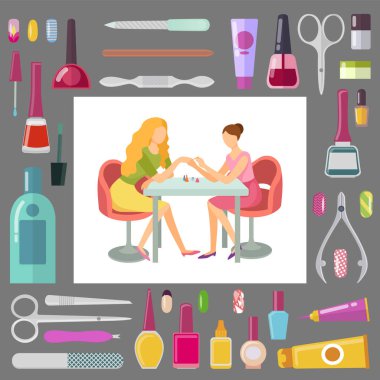 Spa Salon manikürcü istemci ve araçları vektör