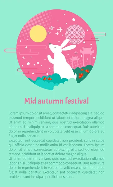 Fête de la mi-automne Flyer avec bande dessinée Lune Lapin — Image vectorielle