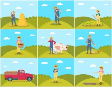 Arıcı ve adam vektör çizim tarım