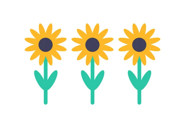 Conjunto Girasol Vista Frontal Icono Vectorial Aislado Colección Flores Amarillas — Vector de stock