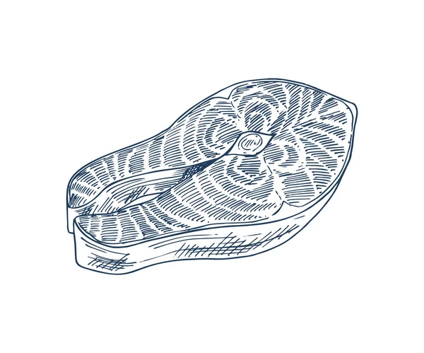 Bistecca di salmone Monocromatico Illustrazione disegnata a mano — Vettoriale Stock