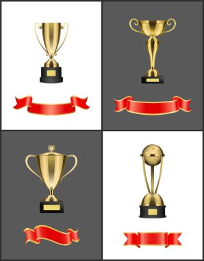 Ödül kupa ve kurdeleler vektör çizim