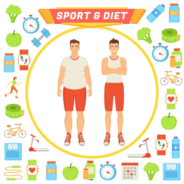 Sport and Diet Male Poster Vector Illustration — Stock Vector