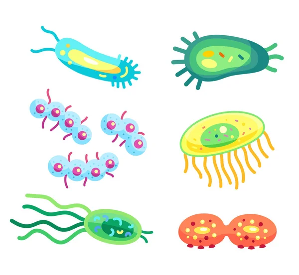 Набор бактерий вирусных клеток, векторная икона микробов — стоковый вектор