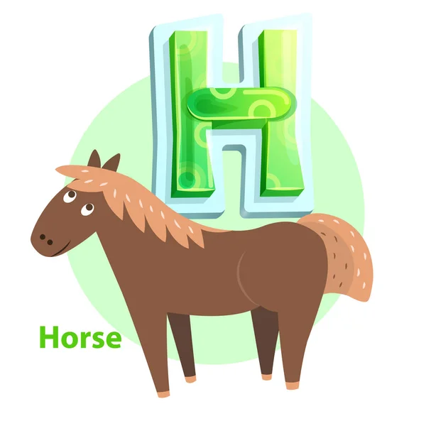 H Consonant Demonstration with Horse Character — Stock Vector