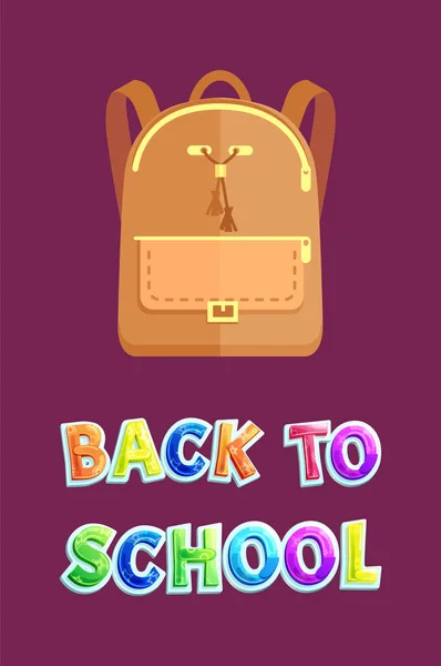Back to School Poster with Leather Beige Backpack — Stock Vector