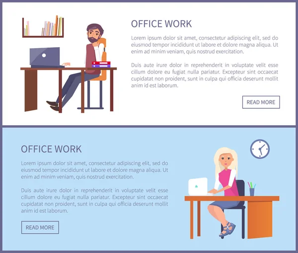 Affiche de travail de bureau Homme Femme au vecteur de lieu de travail — Image vectorielle