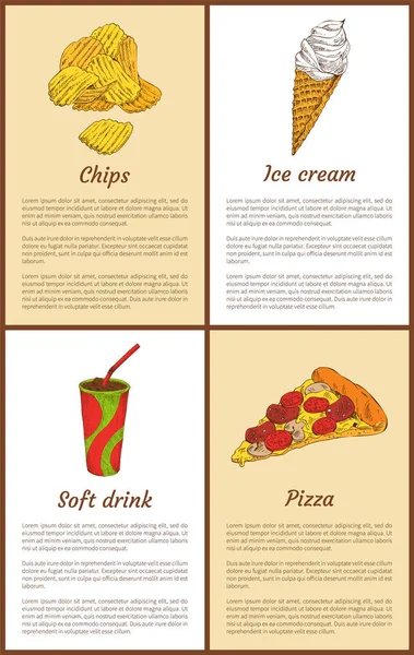 Chips y carteles de helados Vector Illustration — Vector de stock