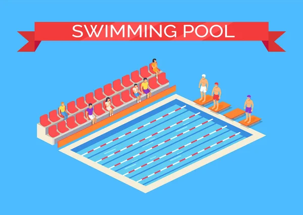 Piscina e Desportistas Vector Ilustração — Vetor de Stock