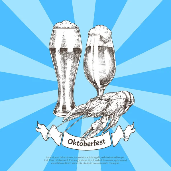 Estandarte de cor Oktoberfest isolado no azul listrado —  Vetores de Stock