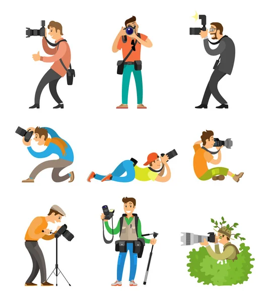 Fotografové nebo novináře s fotoaparáty — Stockový vektor