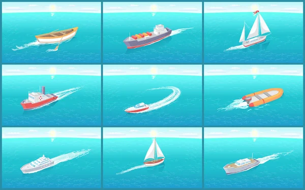Water Transport Travel Means Boats Set Vector