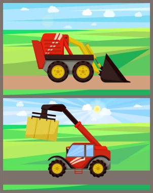 Yükleyici ve Bale Stacker Baler vektör çizim