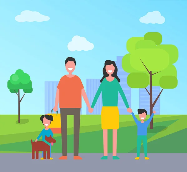 Family in City Park People Vector Illustration