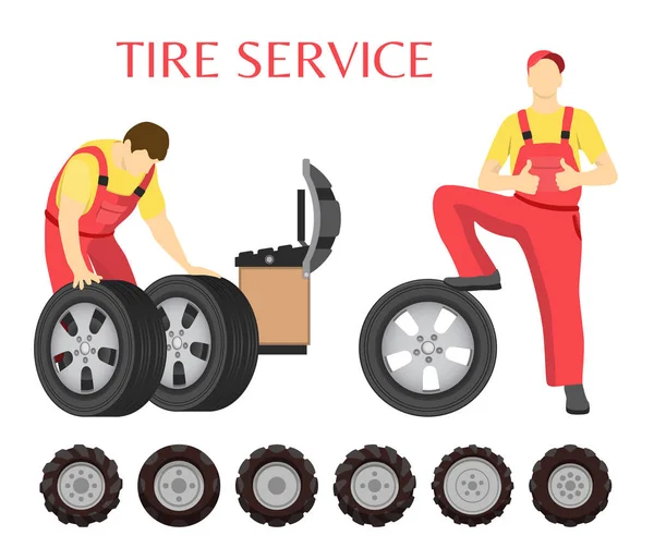 Servizio pneumatici, emblema vettoriale, in stile cartone animato — Vettoriale Stock