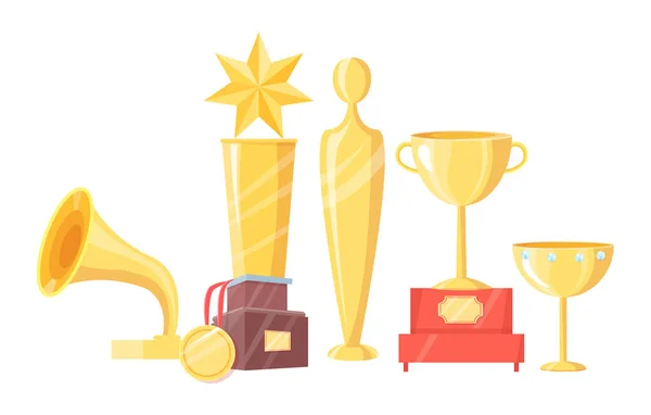 Awards on Pedestal Icons Set Vector Illustration — Stock Vector