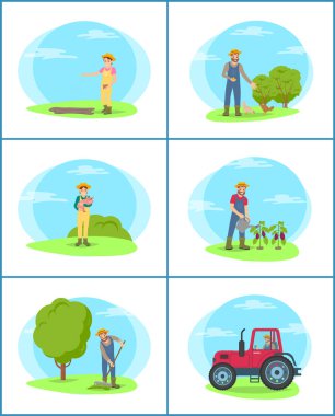 Piglet tutan çiftçi vektör çizim ayarla