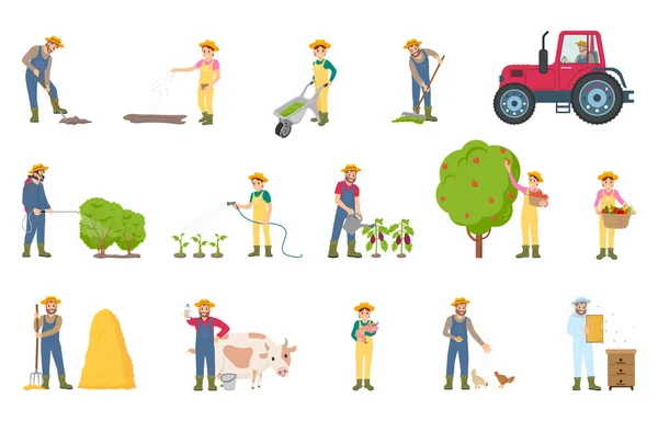 Agricultor ocupado con ilustración vectorial de trabajo estacional — Archivo Imágenes Vectoriales