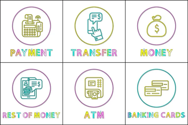 Monetary Transaction Financial Theme Icon Set — Stock Vector