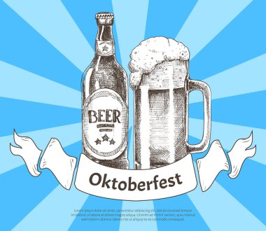 Bira şişe ve bardak ile Oktoberfets Banner