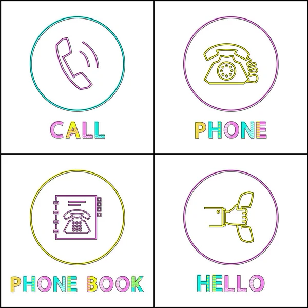 Telefono Dispositivo di conversazione Icone lineari Set — Vettoriale Stock