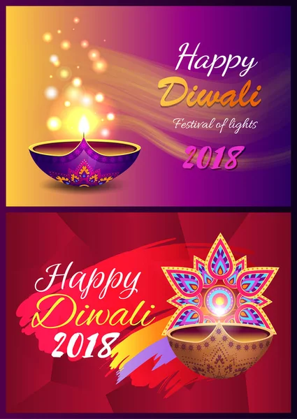 Glücklich Diwali Reihe von Postern Vektor Illustration — Stockvektor
