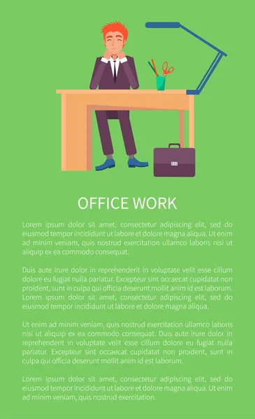 Office iş afiş metin örneği ve neşeli erkek — Stok Vektör