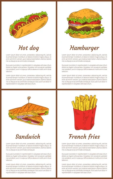 Hot Dog and French Fries Set Vector — стоковый вектор