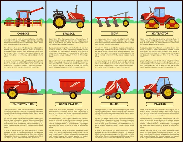 农业机械套装, 卡通向量横幅 — 图库矢量图片