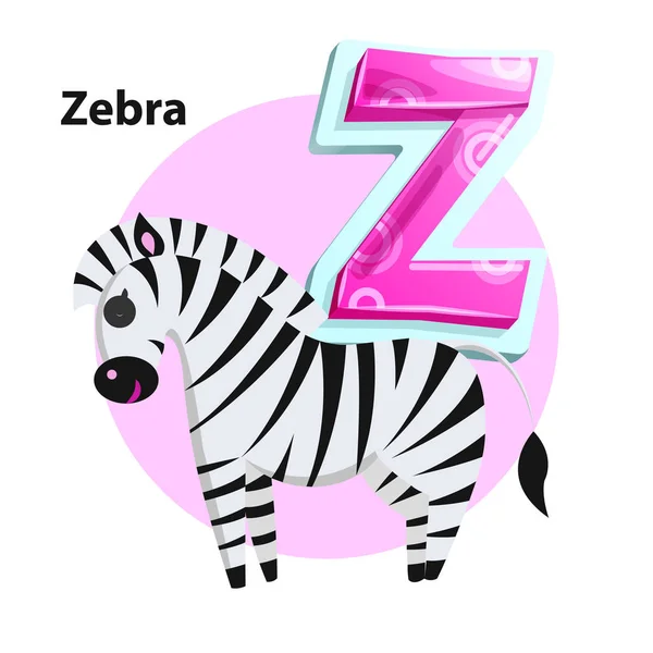 Letter Z voor Zebra cartoon alfabet voor kinderen — Stockvector