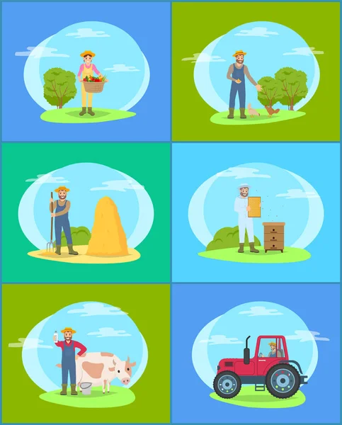 Temporada de Agricultura Gente en la tierra vector Ilustración — Vector de stock