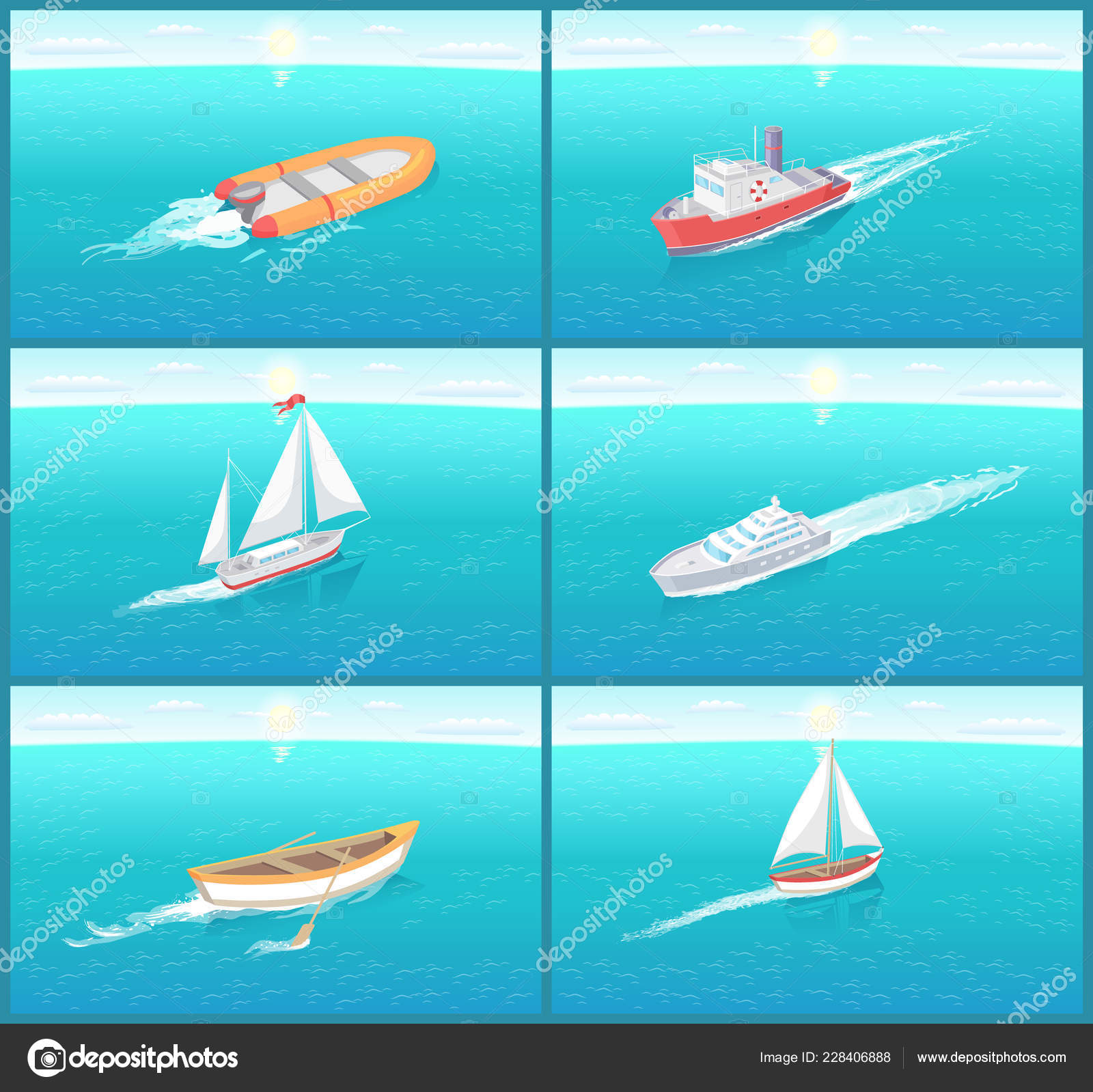 Water Transport Travel Means Boats Set Vector Stock Vector by