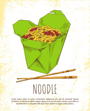 Şehriye Asya yemek renkli vektör çizim