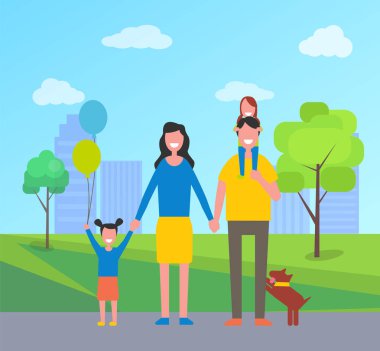 Eğlenceli vektör çizim sahip aile içinde şehir parkı