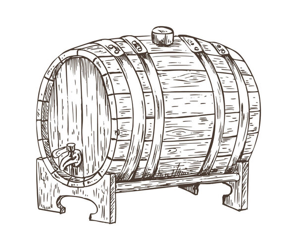 Vintage Keg Sketch Vector Illustration
