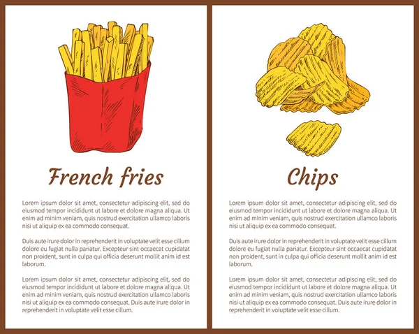 Francês fritas Snack e chips Vector Ilustração — Vetor de Stock