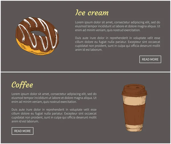 Donut e café na Copa Set Vector Ilustração — Vetor de Stock