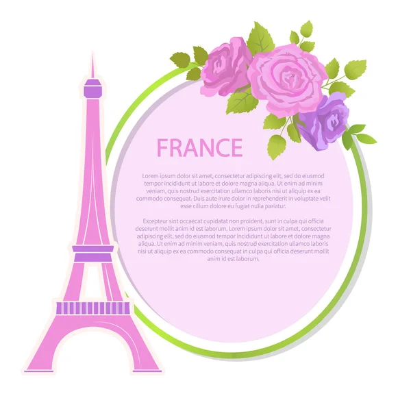 França Cartaz com texto e Torre Eiffel Vector — Vetor de Stock