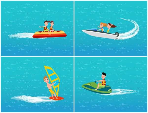 Вода транспорту бананового човна і водний мотоцикл вектор — стоковий вектор