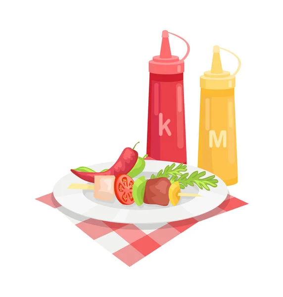 Ilustração do vetor do ícone da refeição do churrasco do espeto — Vetor de Stock