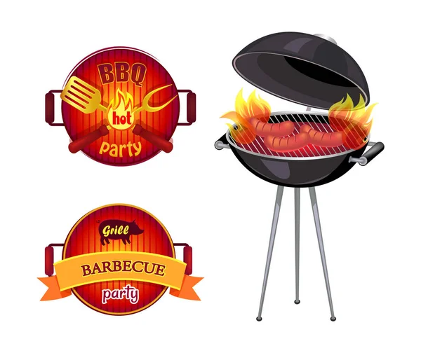 BBQ fél Barbecue ikonok beállítása vektoros illusztráció — Stock Vector